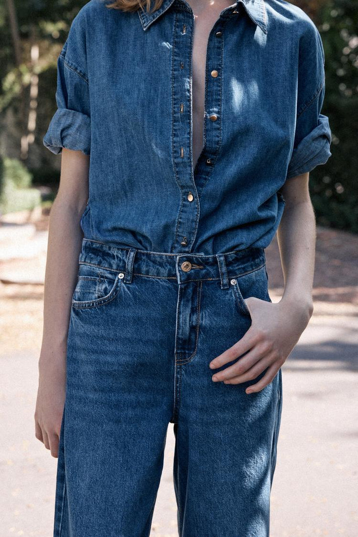 ZARA Z1975 BELTED DENIM SHIRT