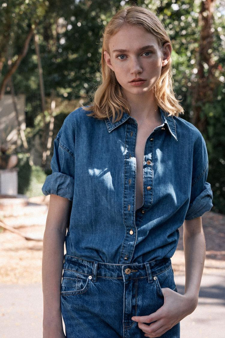 ZARA Z1975 BELTED DENIM SHIRT