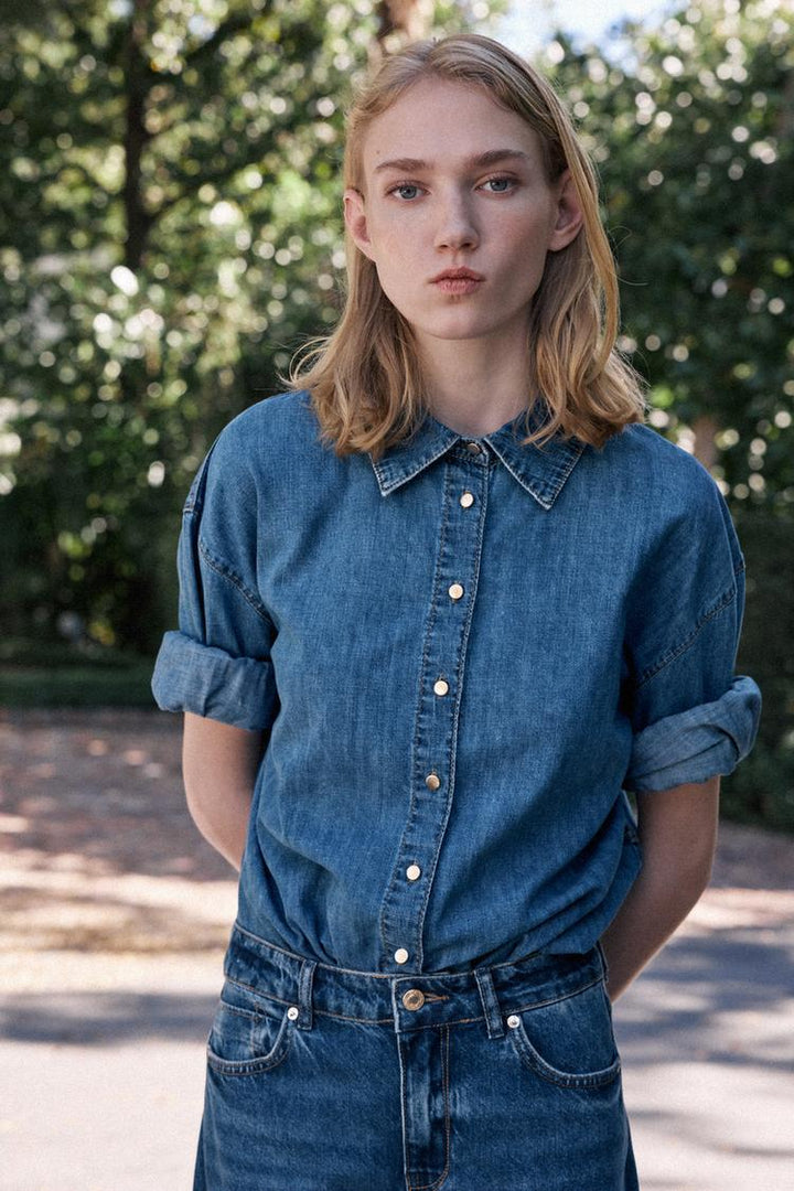 ZARA Z1975 BELTED DENIM SHIRT