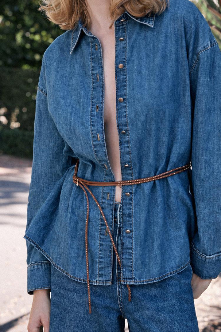 ZARA Z1975 BELTED DENIM SHIRT