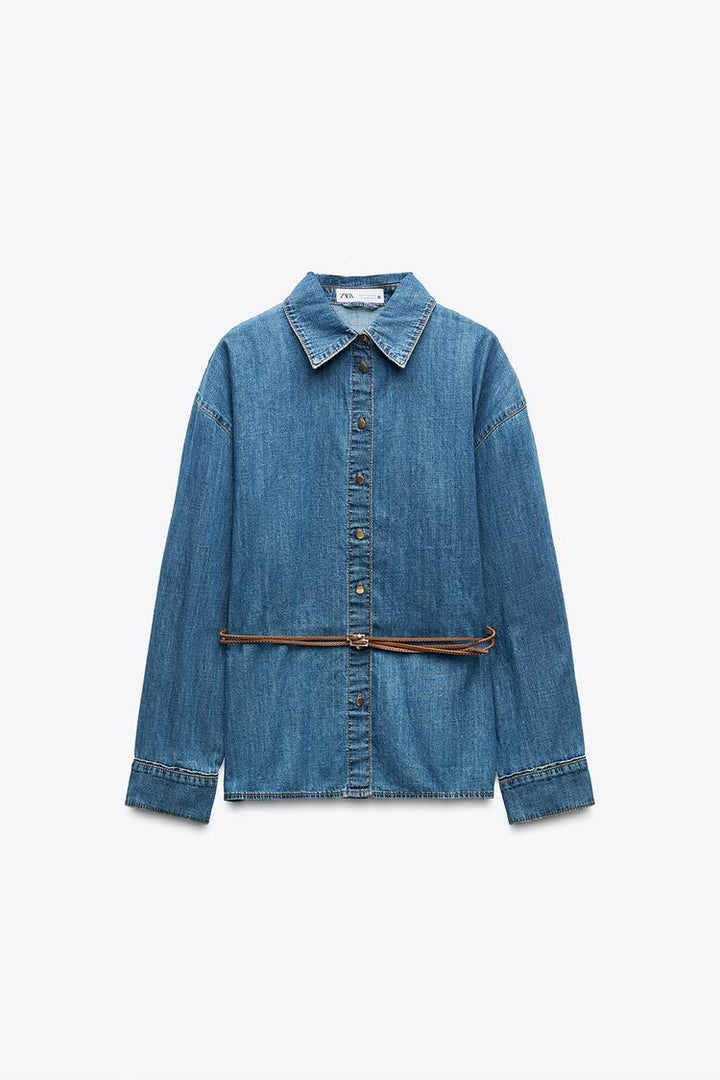 ZARA Z1975 BELTED DENIM SHIRT