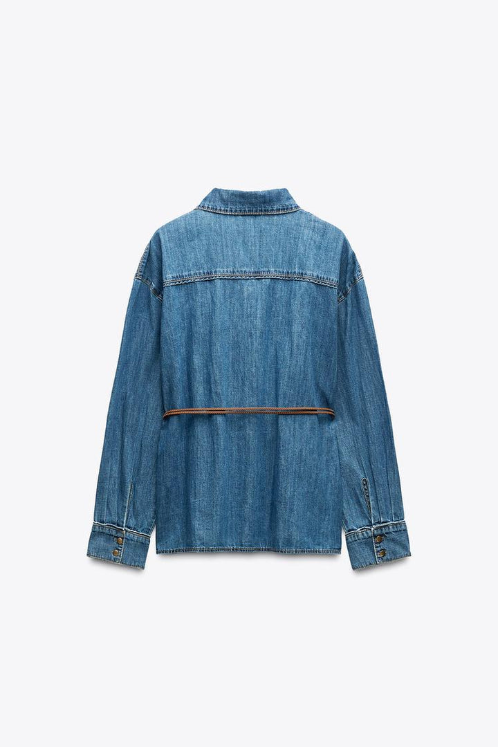 ZARA Z1975 BELTED DENIM SHIRT