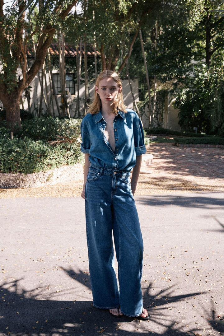 ZARA Z1975 BELTED DENIM SHIRT