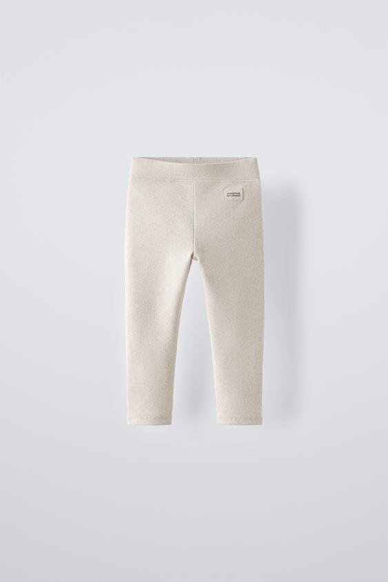 Zara LABEL DETAIL RIBBED LEGGINGS