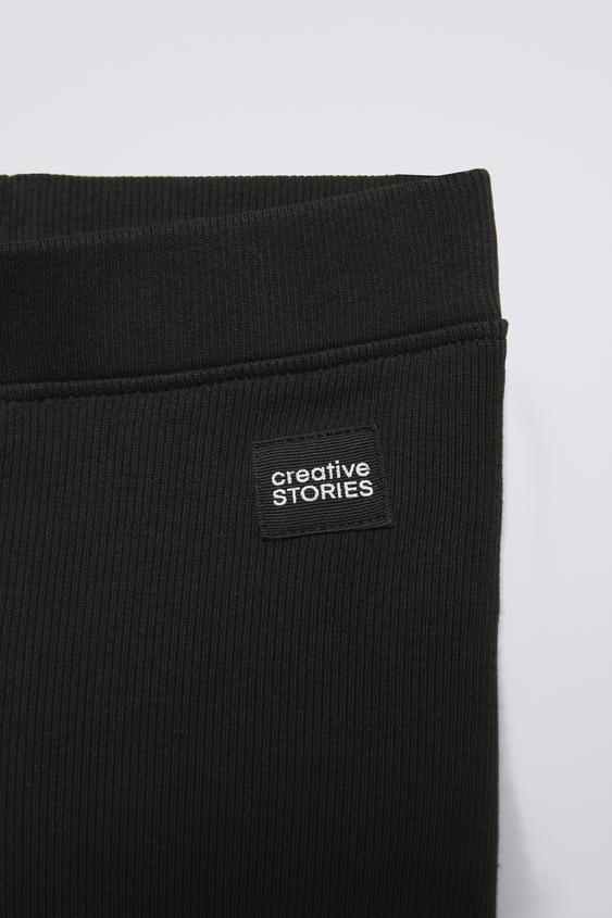Zara LABEL DETAIL RIBBED LEGGINGS