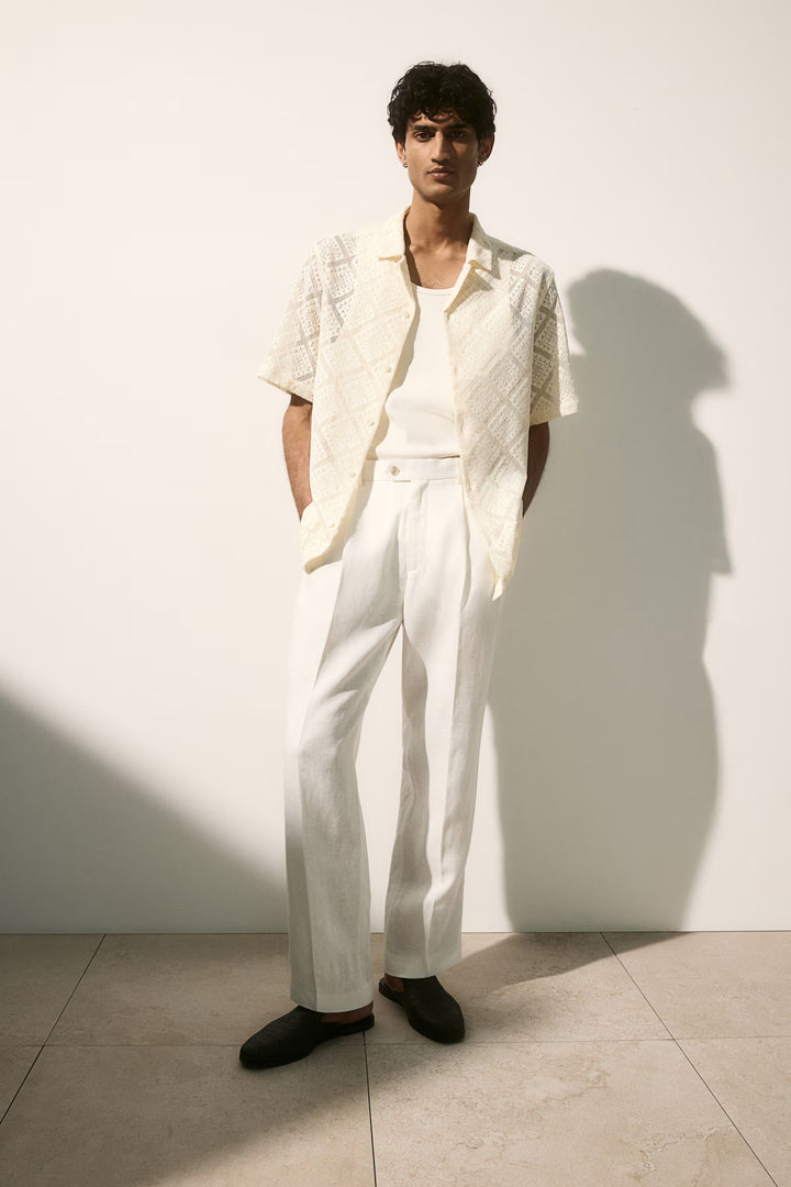 H&M Regular Fit Crochet-look Resort Shirt