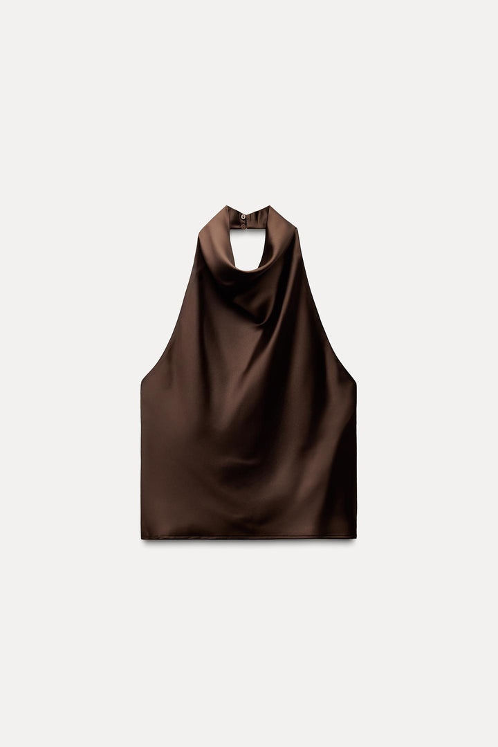 ZARA SATIN EFFECT HALTER TOP