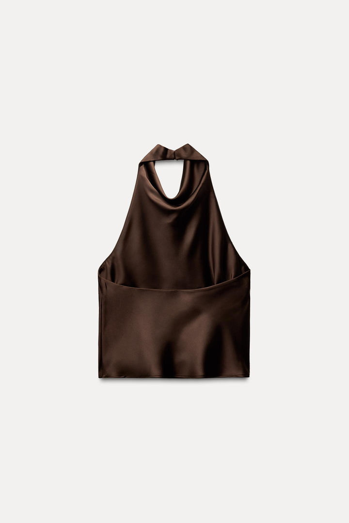 ZARA SATIN EFFECT HALTER TOP