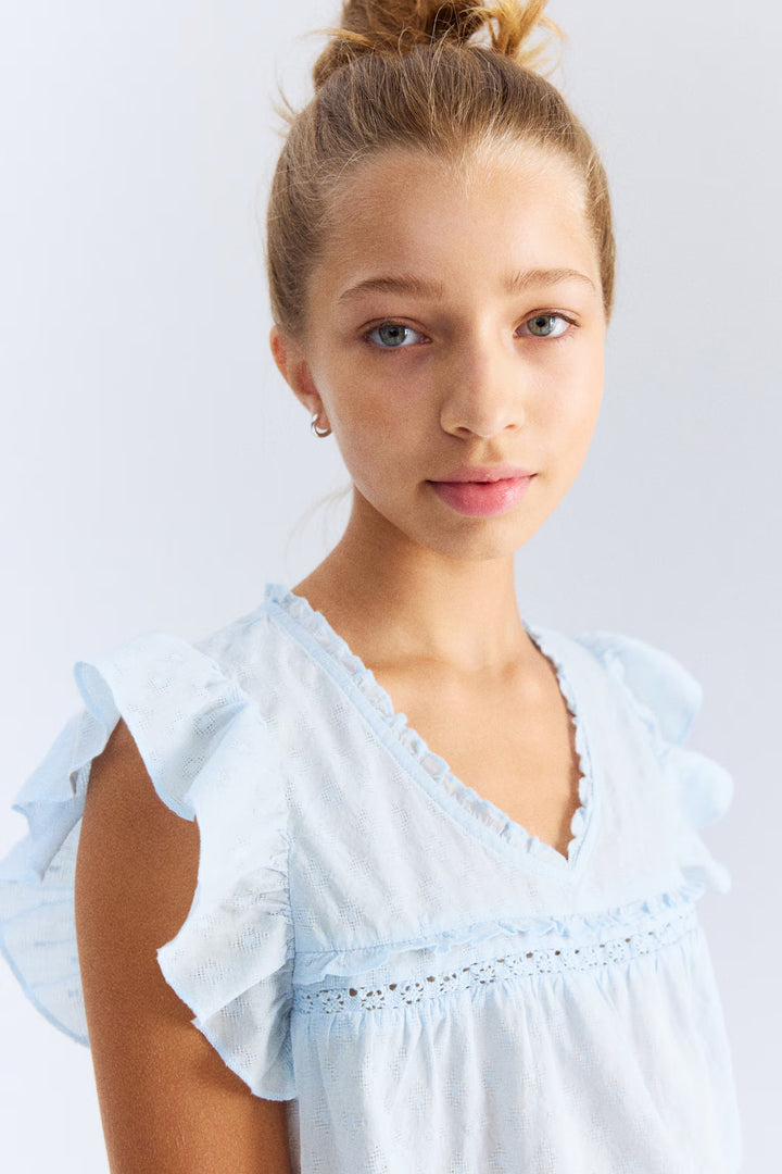 H&M Ruffle-Trimmed Cotton Blouse