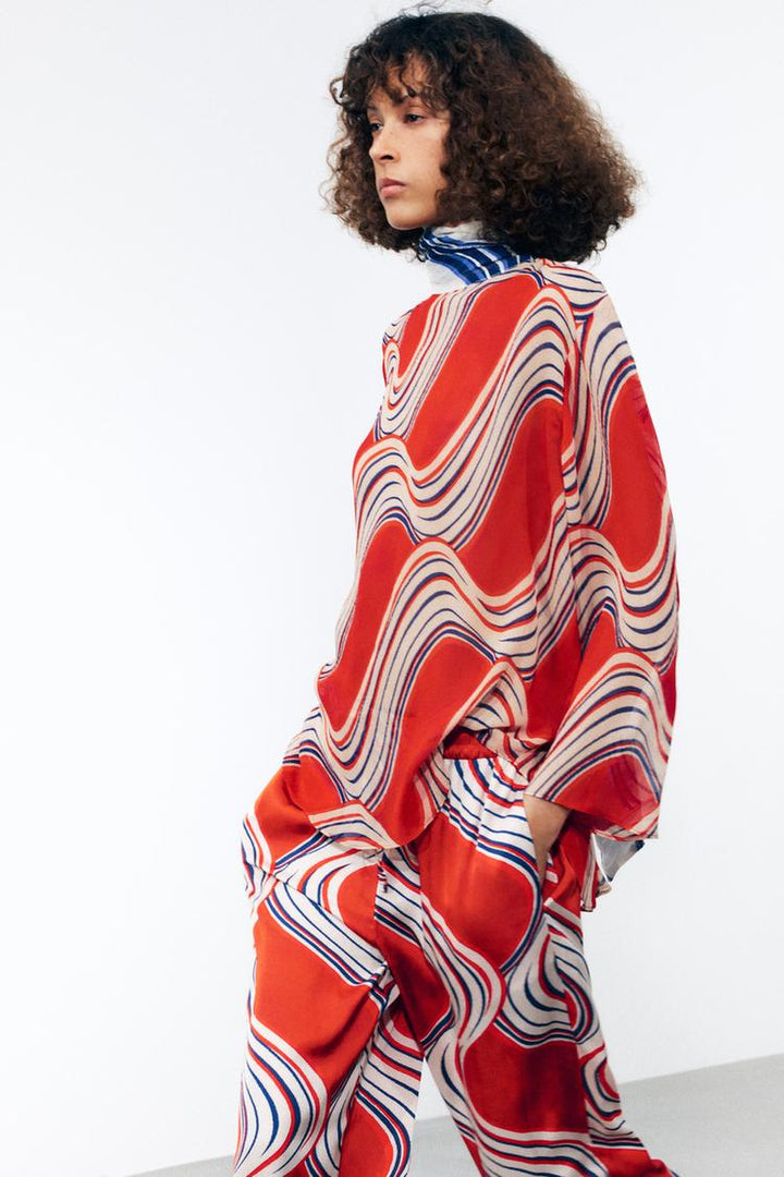 ZARA ZW COLLECTION PRINTED BOW SHIRT