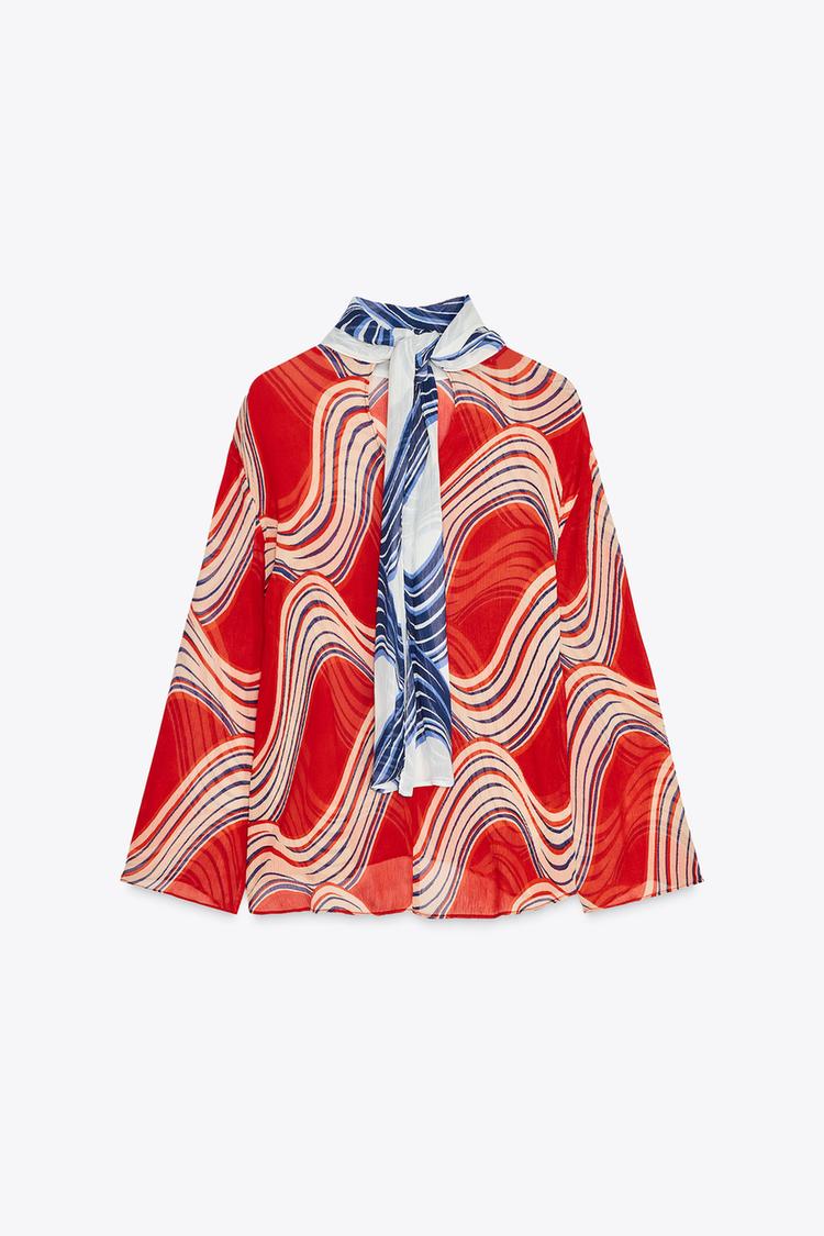 ZARA ZW COLLECTION PRINTED BOW SHIRT