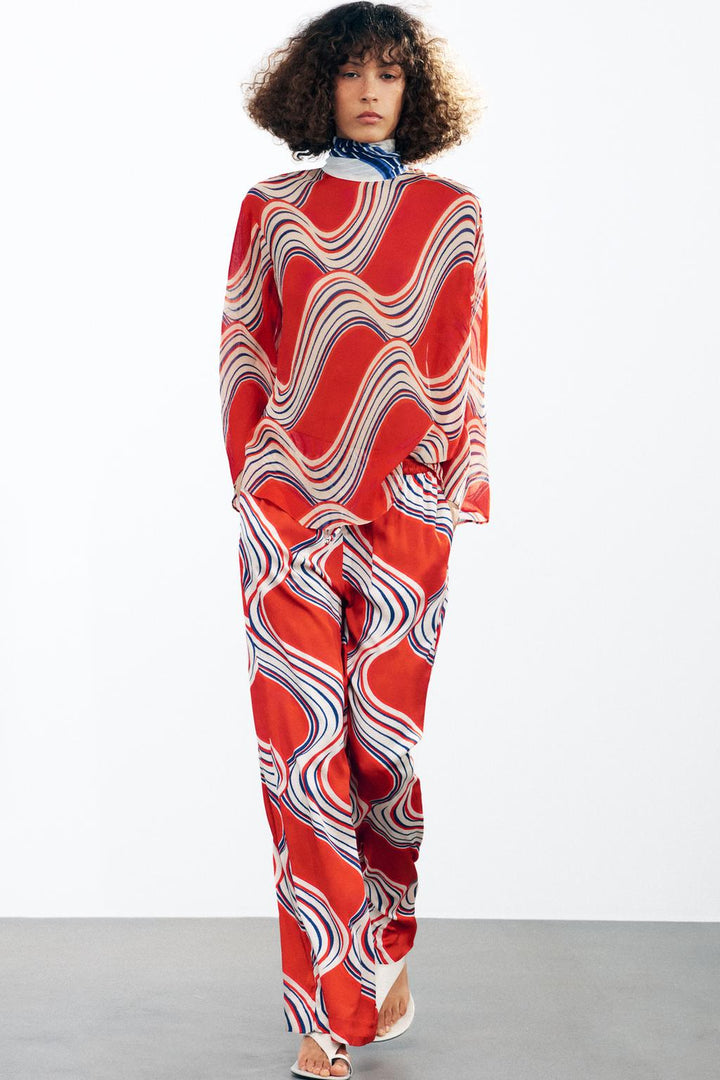 ZARA ZW COLLECTION PRINTED BOW SHIRT