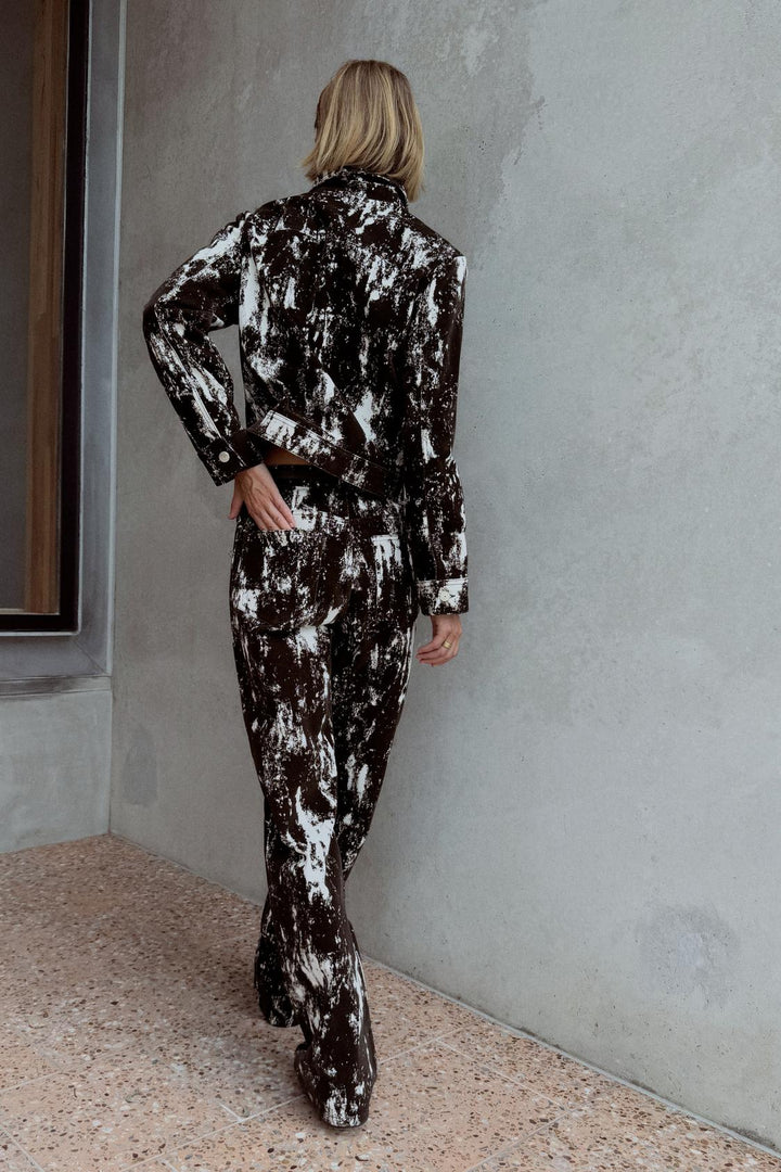 ZARA Z1975 HIGH RISE FLOCKED ANIMAL PRINT BELTED JEANS