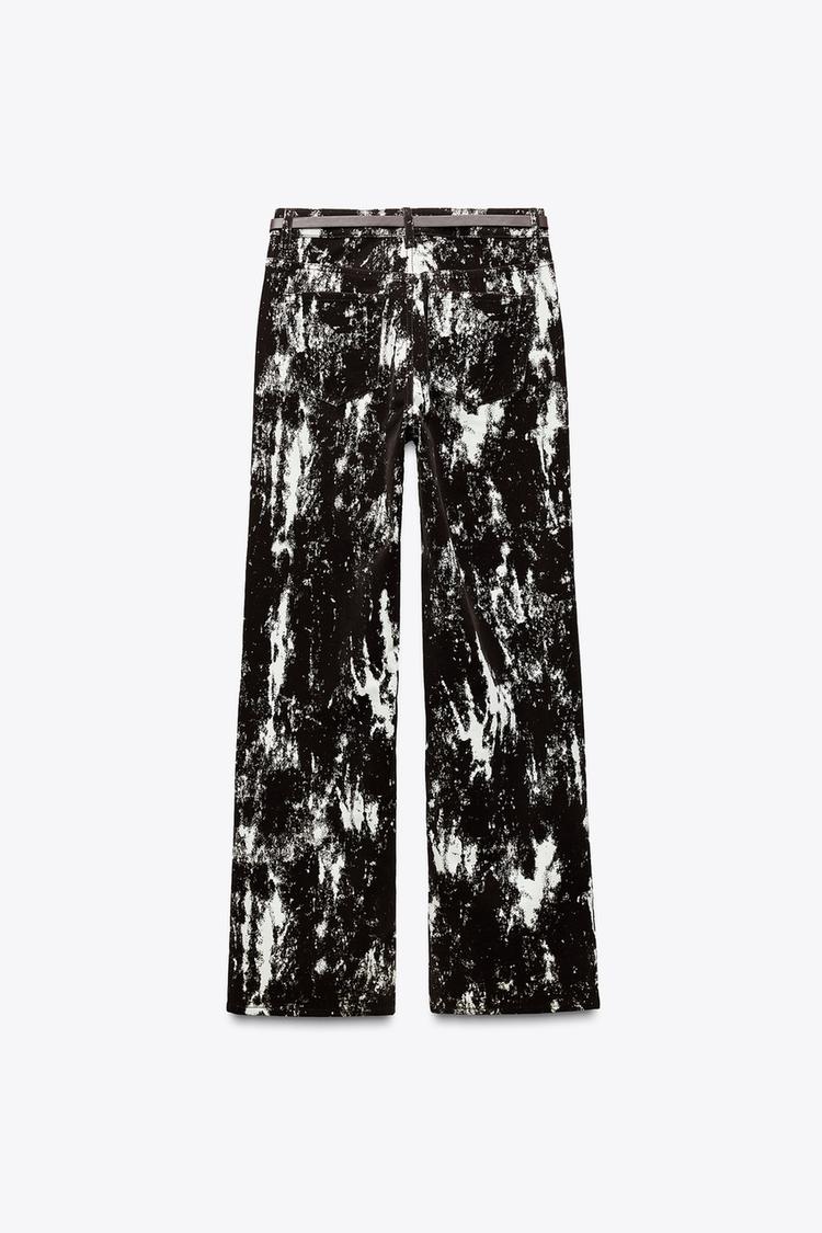 ZARA Z1975 HIGH RISE FLOCKED ANIMAL PRINT BELTED JEANS