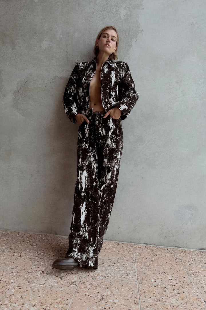 ZARA Z1975 HIGH RISE FLOCKED ANIMAL PRINT BELTED JEANS