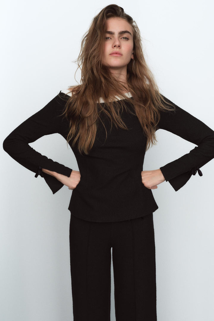 ZARA BOUCLÉ TOP WITH BOWS