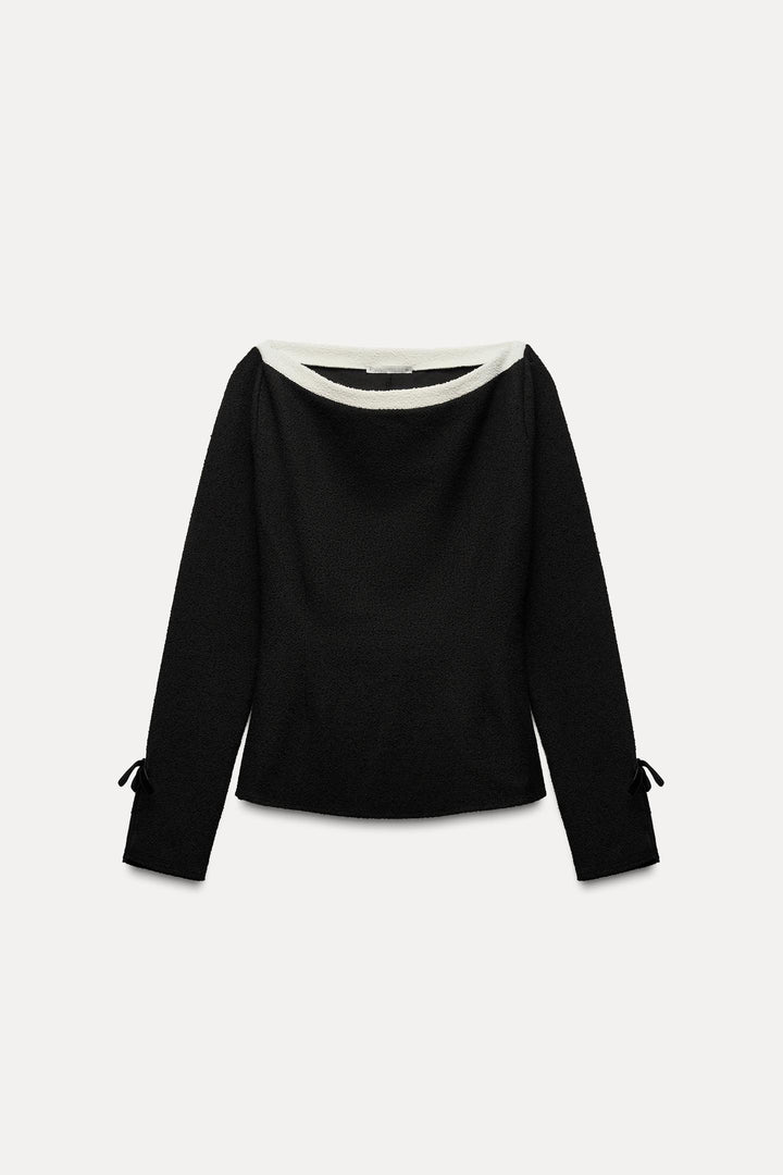 ZARA BOUCLÉ TOP WITH BOWS