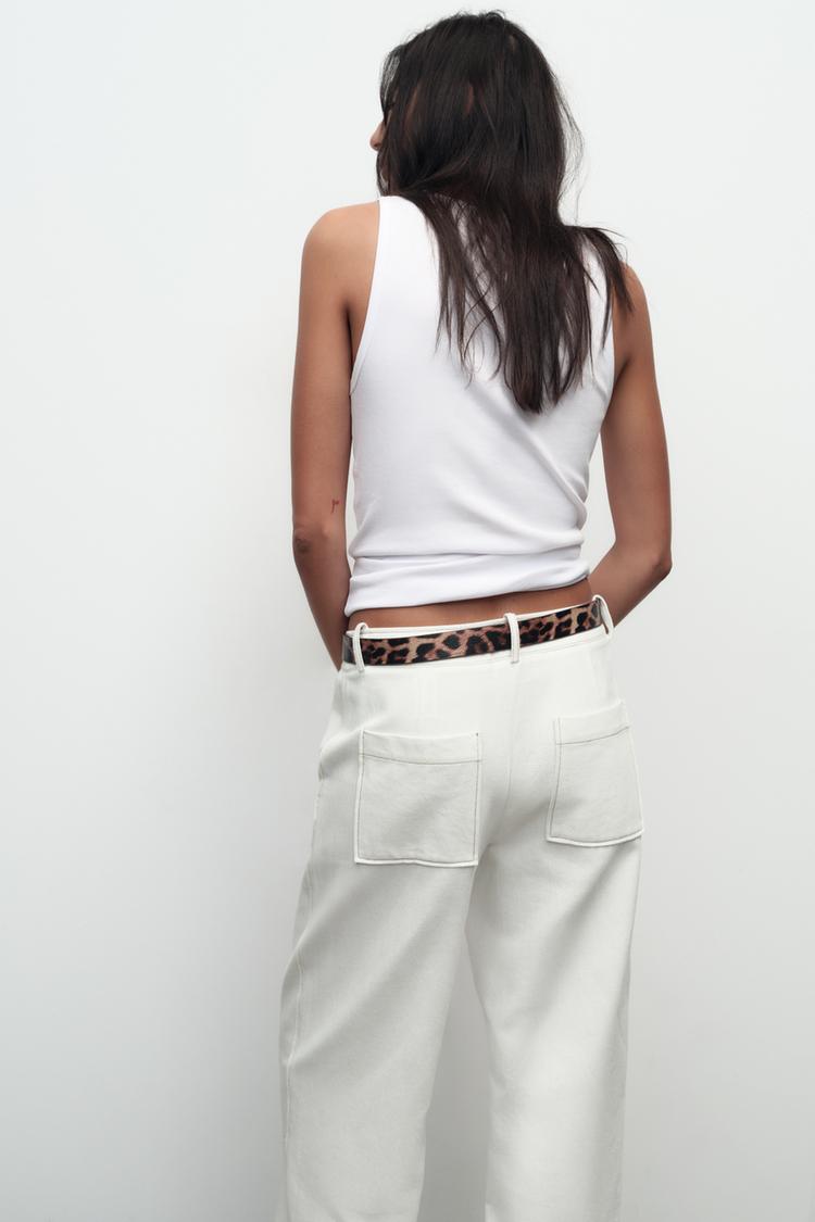 ZARA ANIMAL PRINT BELTED PANTS