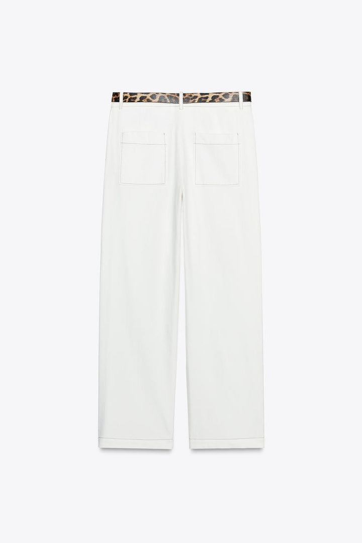 ZARA ANIMAL PRINT BELTED PANTS