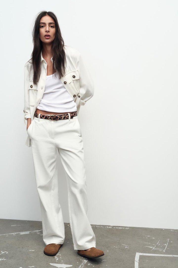 ZARA ANIMAL PRINT BELTED PANTS