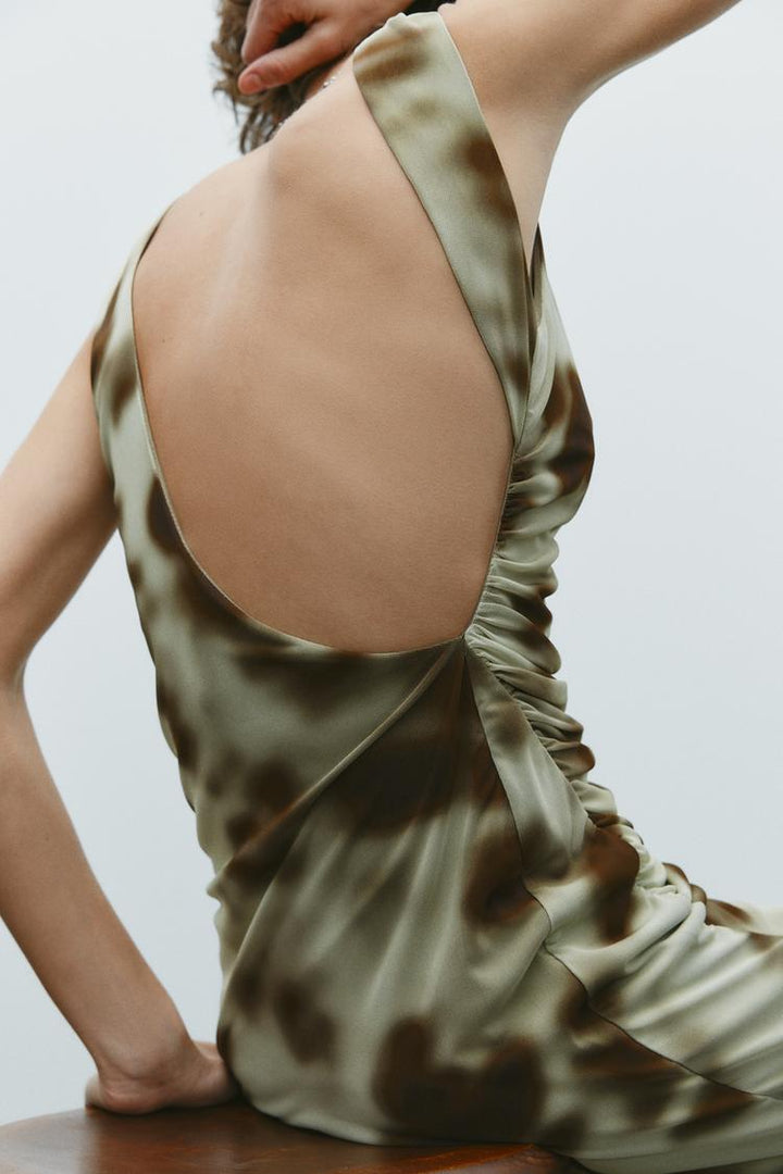 ZARA DRAPED PRINTED MIDI DRESS