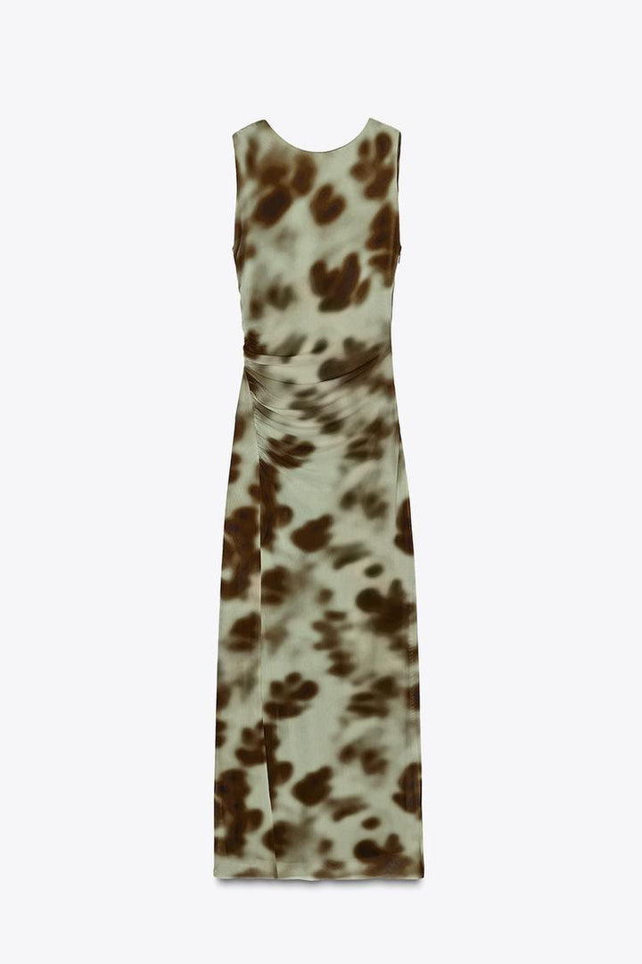 ZARA DRAPED PRINTED MIDI DRESS