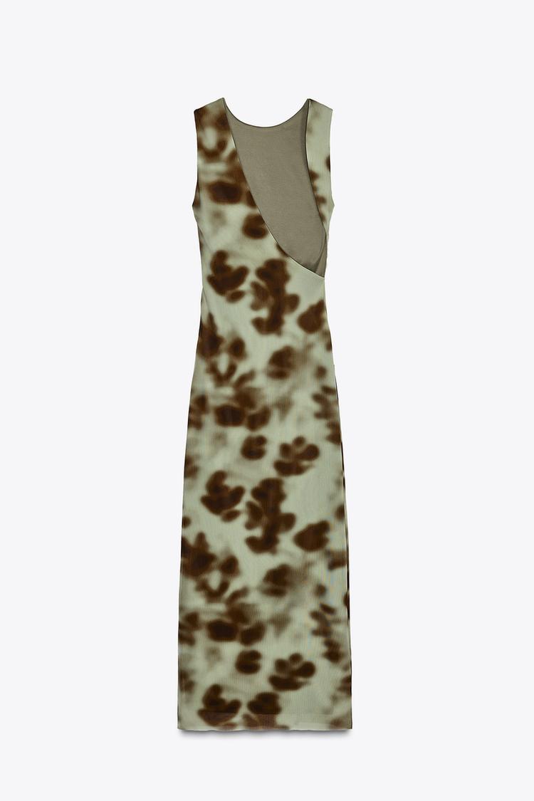 ZARA DRAPED PRINTED MIDI DRESS