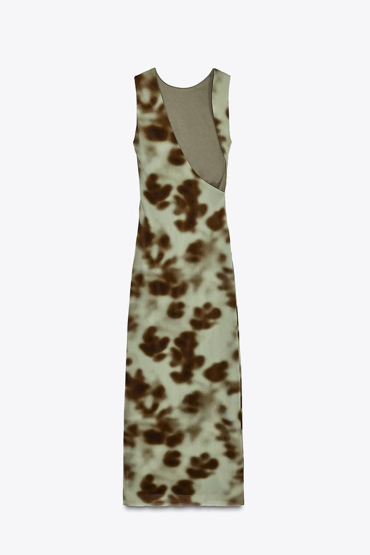 ZARA DRAPED PRINTED MIDI DRESS