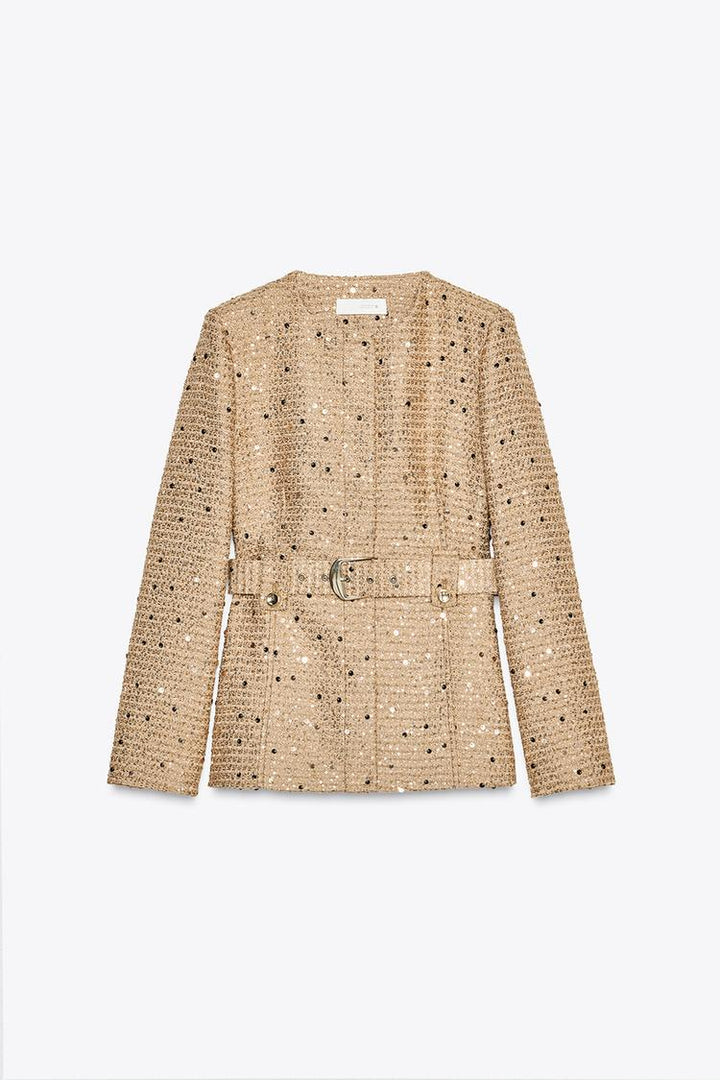 ZARA SEQUIN BELTED BLAZER