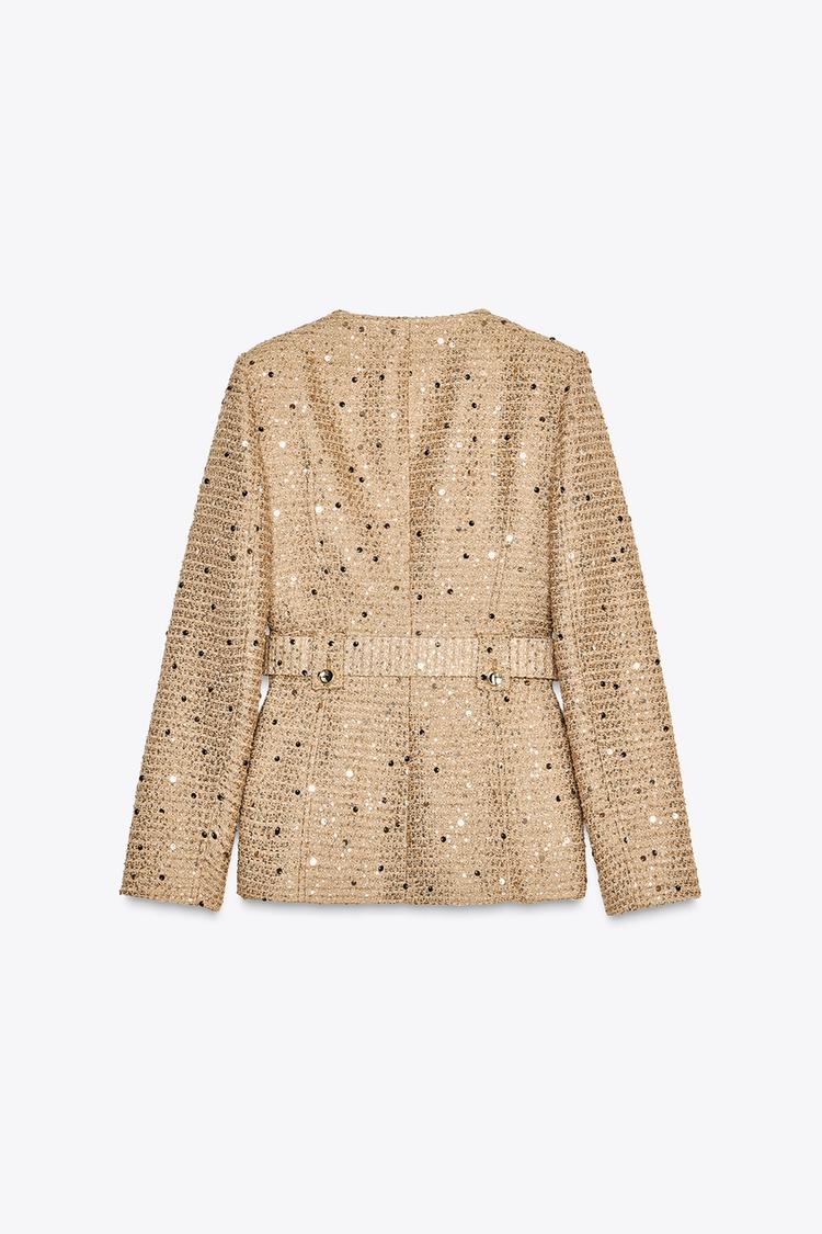 ZARA SEQUIN BELTED BLAZER