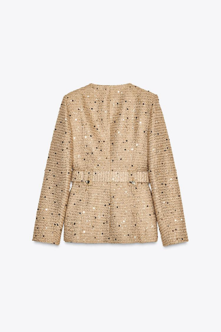 ZARA SEQUIN BELTED BLAZER