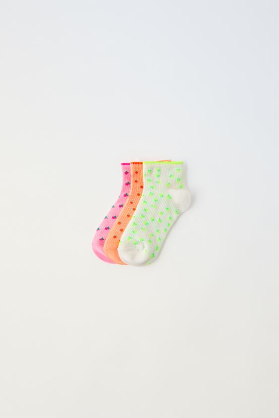 Zara THREE-PACK OF FRUIT ANKLE SOCKS