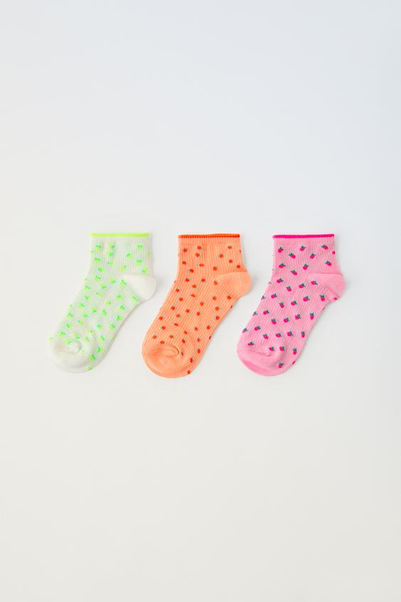 Zara THREE-PACK OF FRUIT ANKLE SOCKS