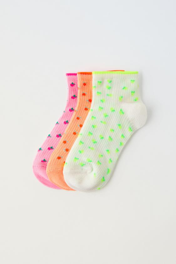 Zara THREE-PACK OF FRUIT ANKLE SOCKS