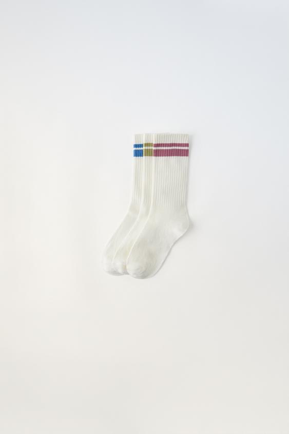 Zara THREE-PACK OF STRIPED CREW SOCKS