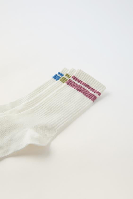 Zara THREE-PACK OF STRIPED CREW SOCKS