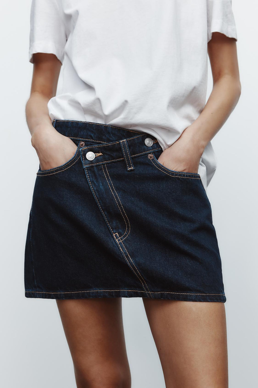 ZARA TRF CROSS-WAIST DENIM SKIRT