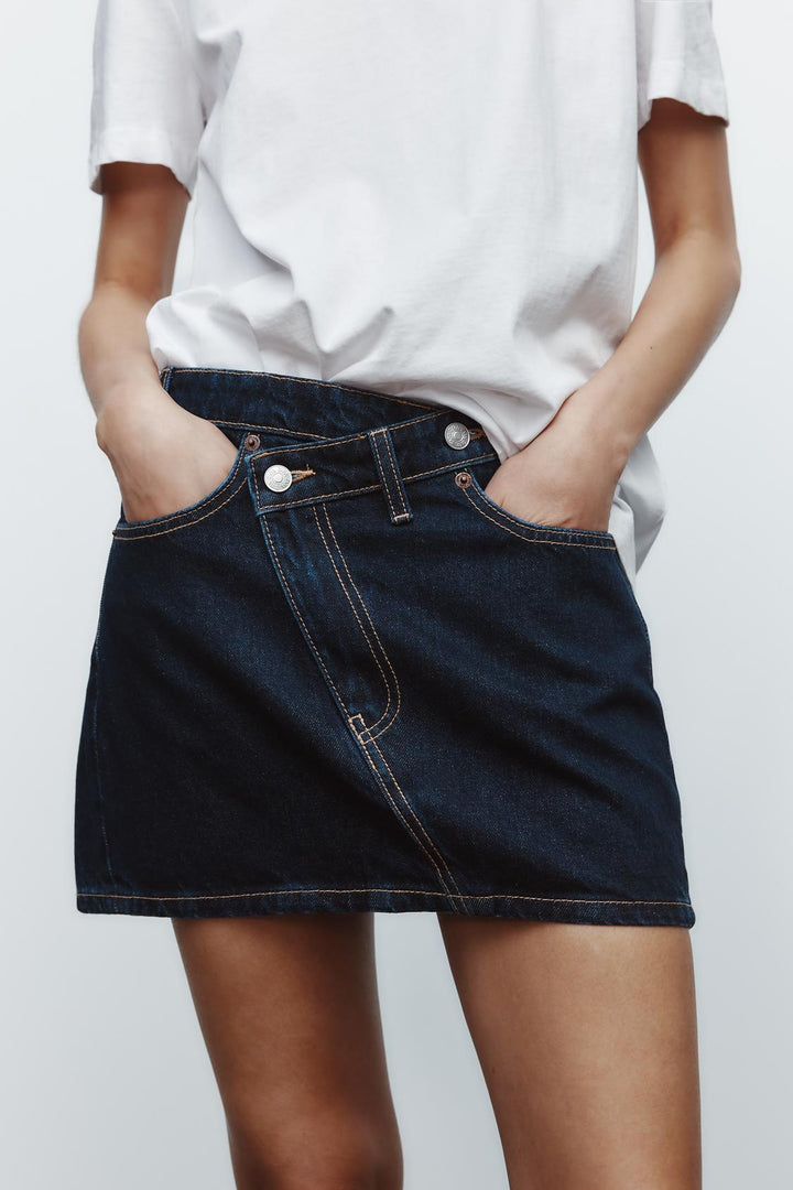 ZARA TRF CROSS-WAIST DENIM SKIRT