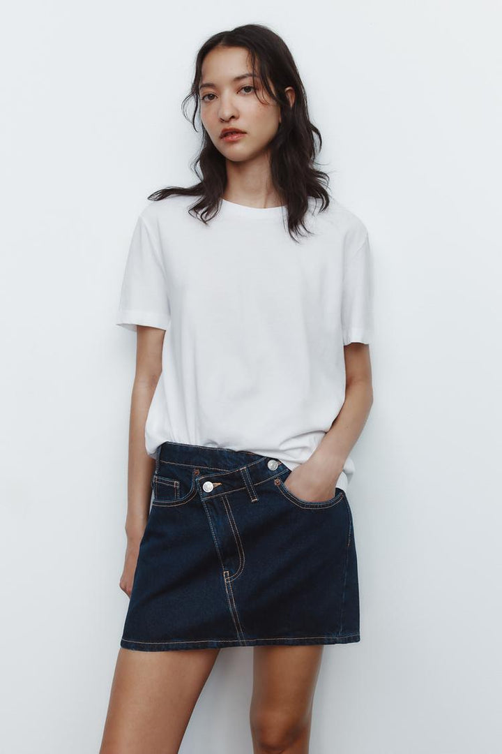 ZARA TRF CROSS-WAIST DENIM SKIRT