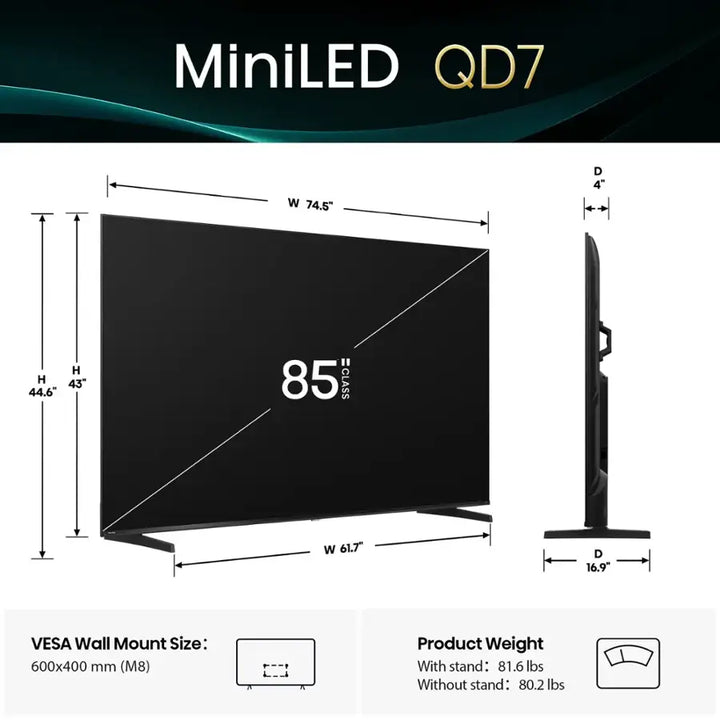 Hisense - 85" Class QD7 Series Mini-LED QLED 4K UHD HDR Smart Fire TV (2025)