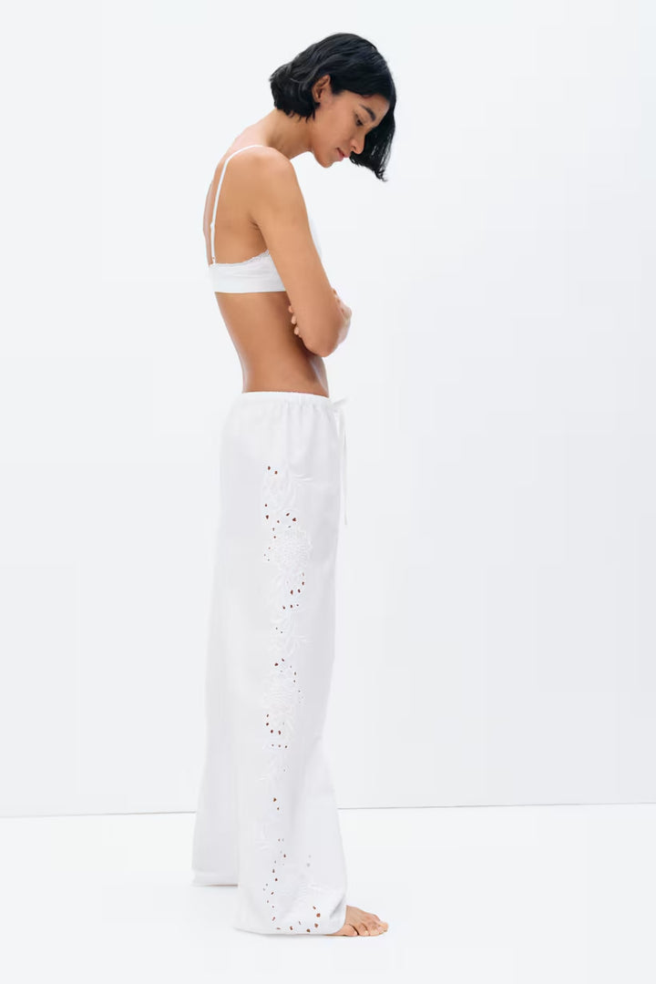 H&M Embroidered Pajama Pants