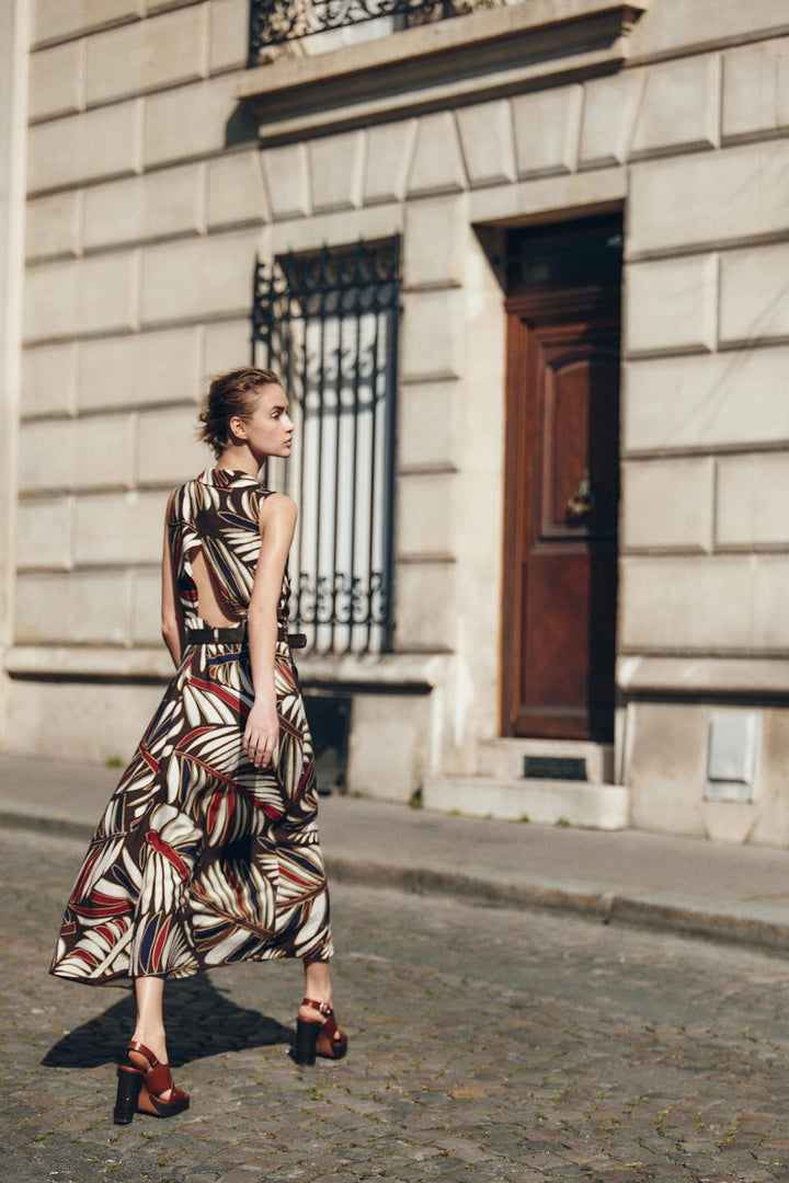 ZARA BELTED PRINTED MIDI DRESS