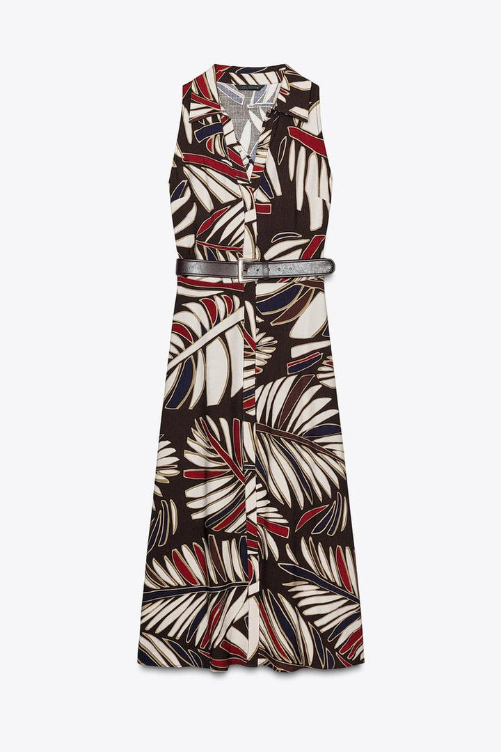 ZARA BELTED PRINTED MIDI DRESS