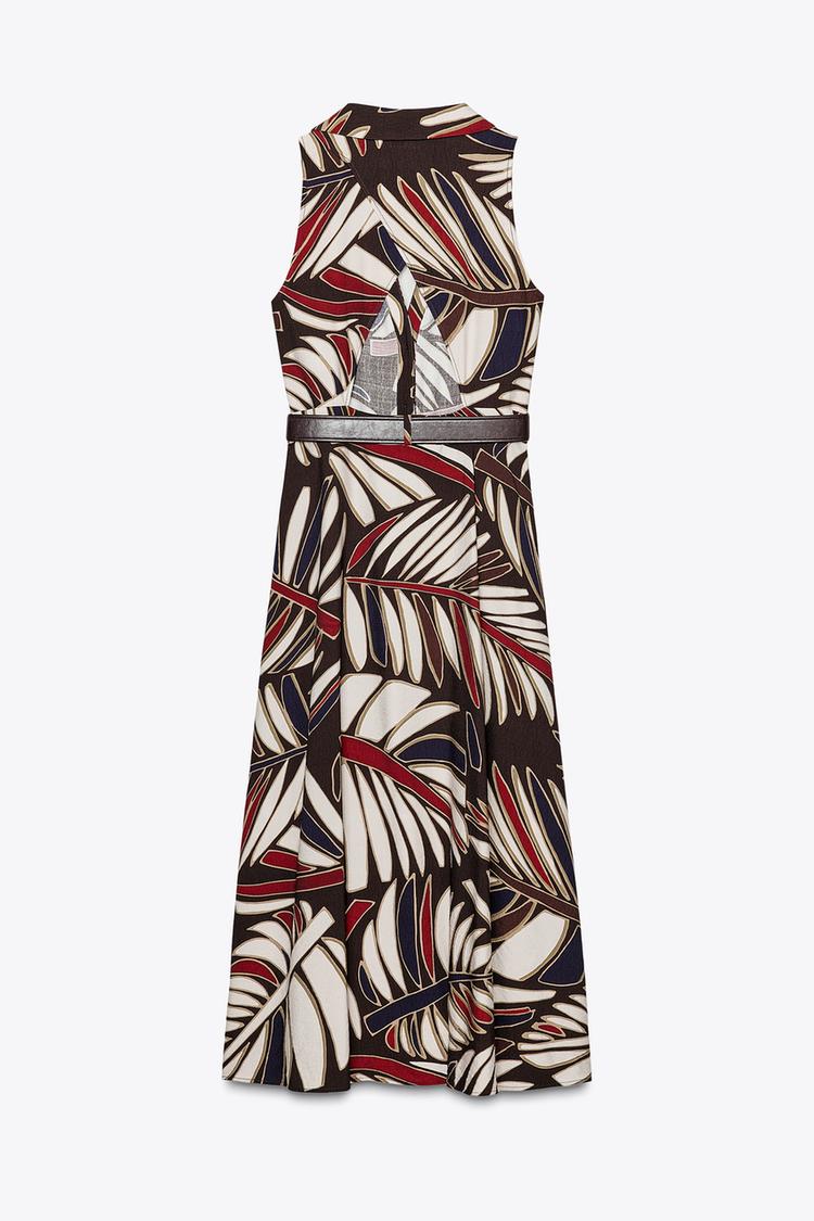 ZARA BELTED PRINTED MIDI DRESS
