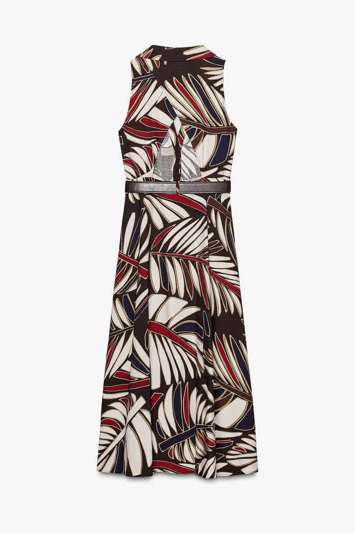 ZARA BELTED PRINTED MIDI DRESS