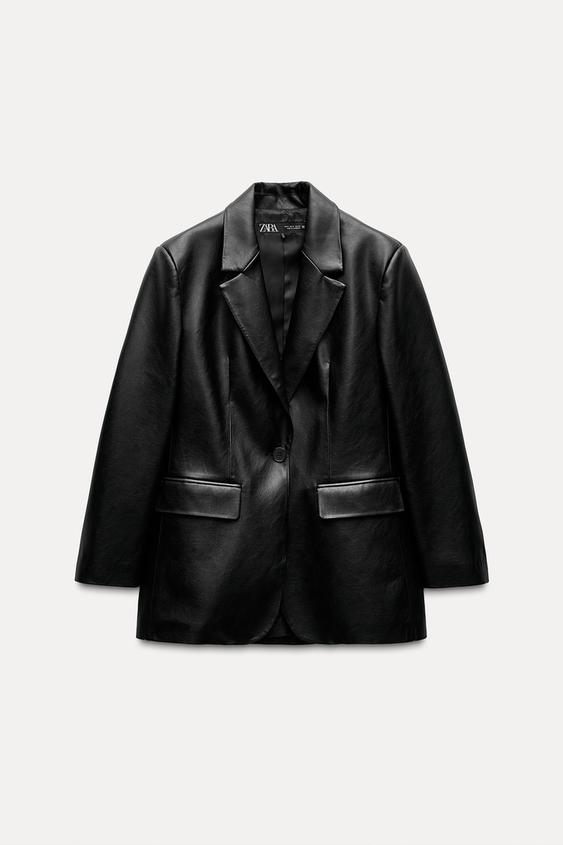 Zara FAUX LEATHER BLAZER WITH SHOULDER PADS