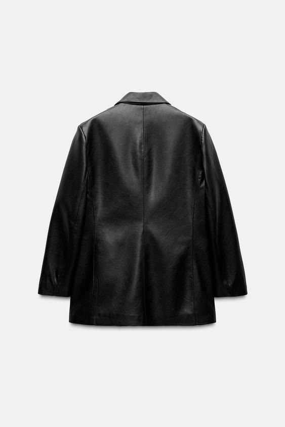 Zara FAUX LEATHER BLAZER WITH SHOULDER PADS