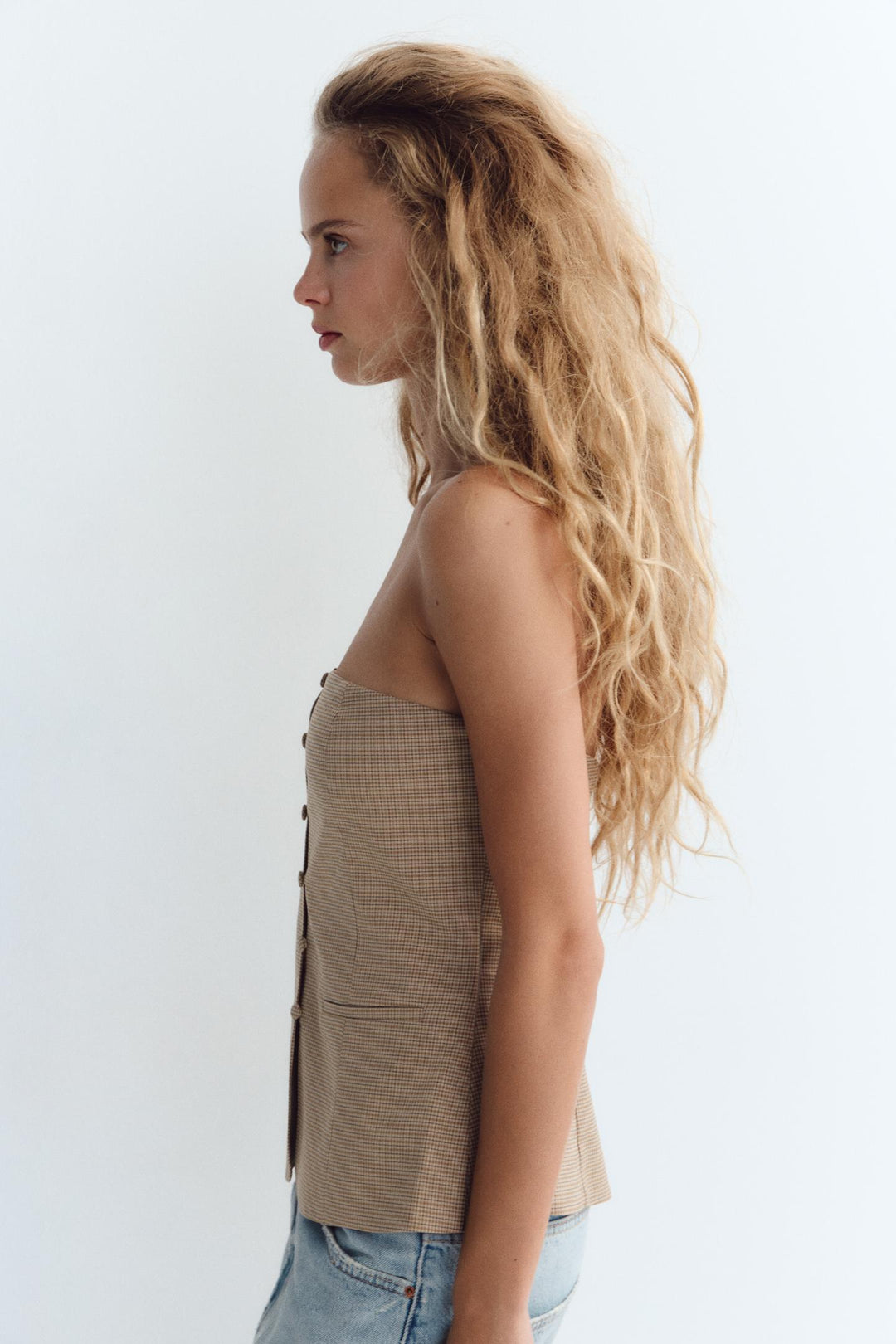 ZARA CHECKERED STRAPLESS TOP