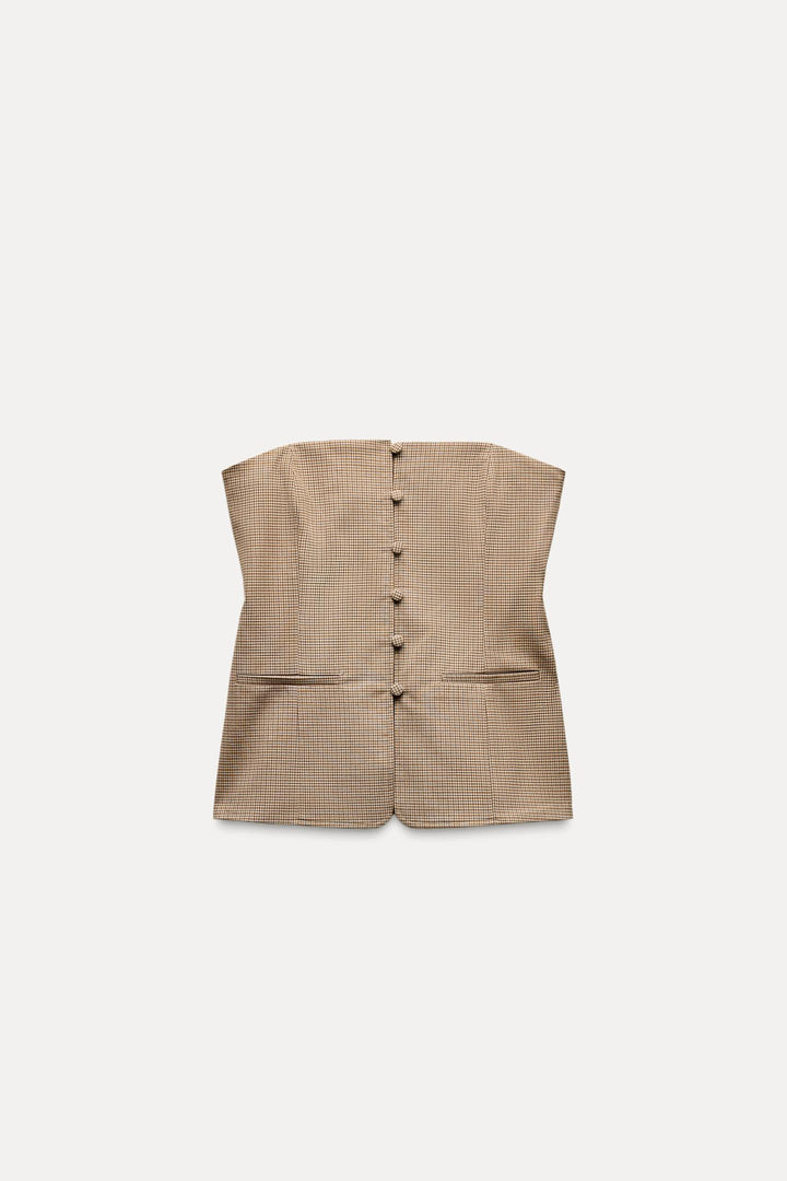 ZARA CHECKERED STRAPLESS TOP