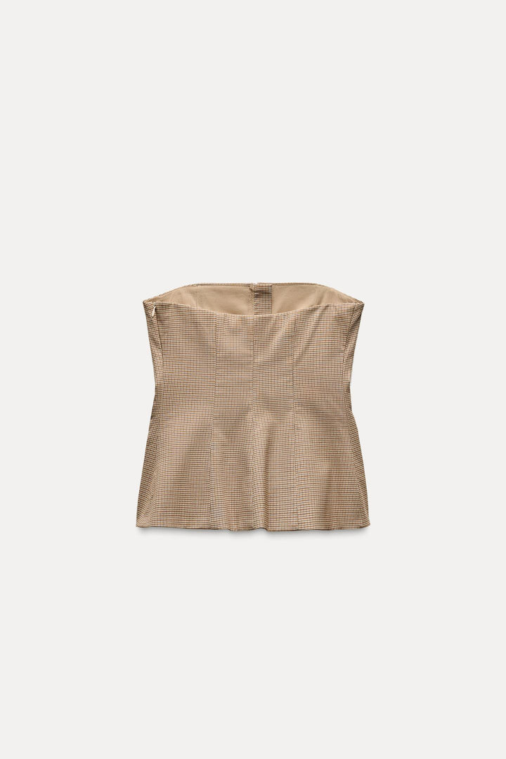 ZARA CHECKERED STRAPLESS TOP